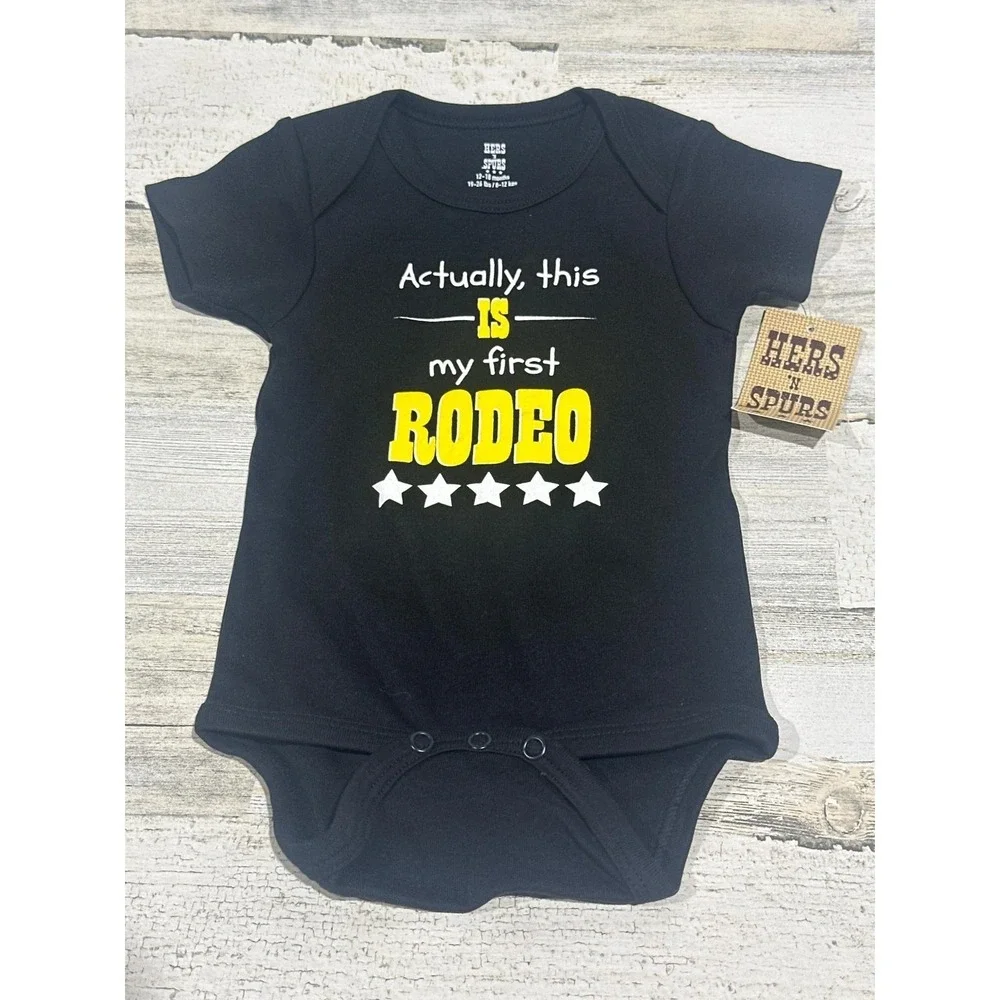 Hers 'N Spurs Bodysuit 12-18M Black First Rodeo Graphic NWT